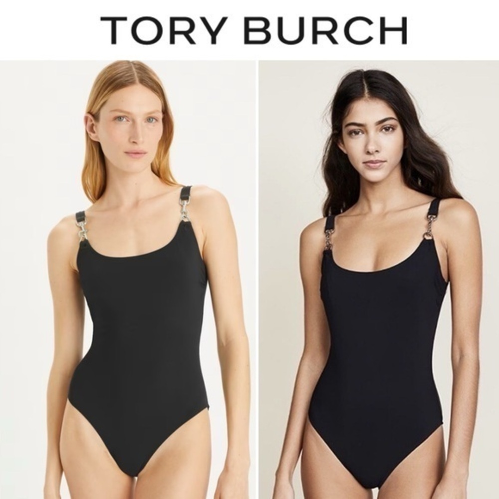 Tory Burch Clip Tank Suit Black Swimsuit Sz L